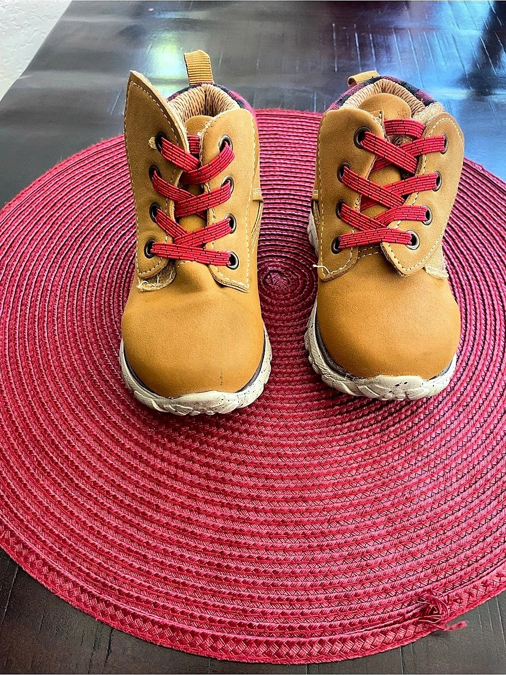 Kids Brown Plaid Lace-Up Boots